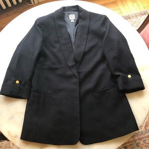 ANNE KLEIN Blue Pinstripe 3/4 Sleeve Open Blazer Size Small